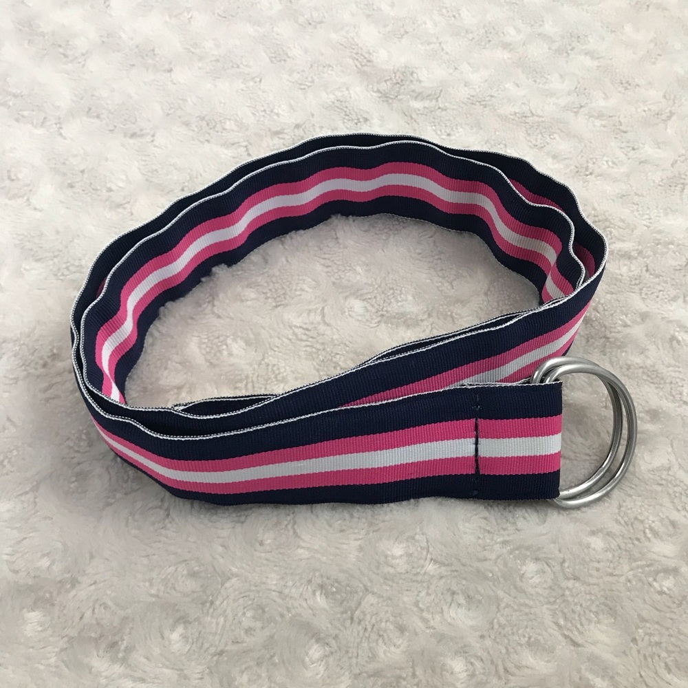 J. Crew Striped Belt Pink White D Ring Fabric